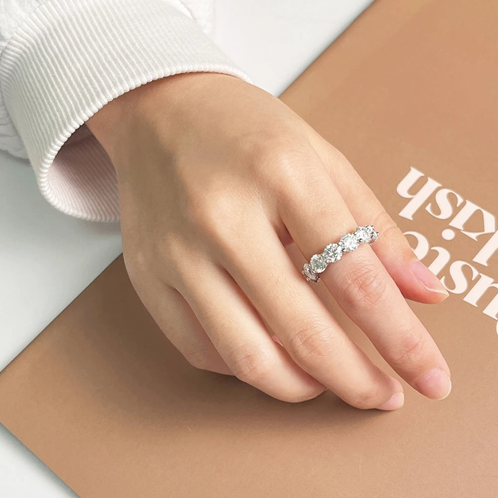 Serenity 3mm 5mm D Color All Moissanite Row Rings For Women Wedding Bridal 100% S925 Sterling Silver Plated 18K Eternity Rings - Madeinsea©
