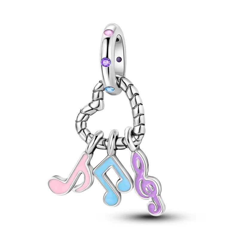 Romantic Music Charms Beads 925 Sterling Silver Piano Violin Red Guitar Punk Saxophone Pendants Fit Qikaola Bracelet DIY Jewelry