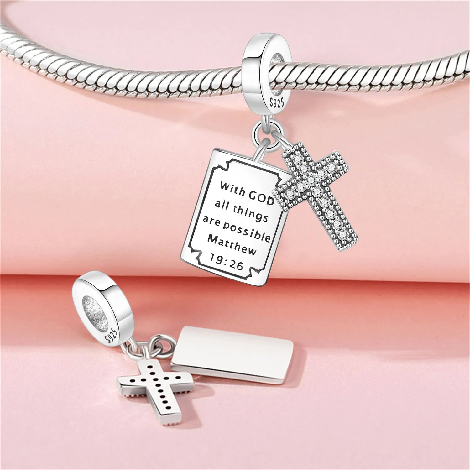PANPOKI 925 Sterling Silver Biblical Cross Religious Symbol Beads Original Pendant Bracelet Charm Jewelry Party DIY Trendy Gift