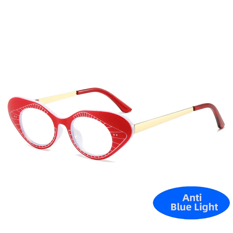 2025 Metal Cat Eye Stripe Anti Blue Light Glasses Women Small Y2K Optical Spectacles Frame Fashion Rivet Prescription Eyeglass