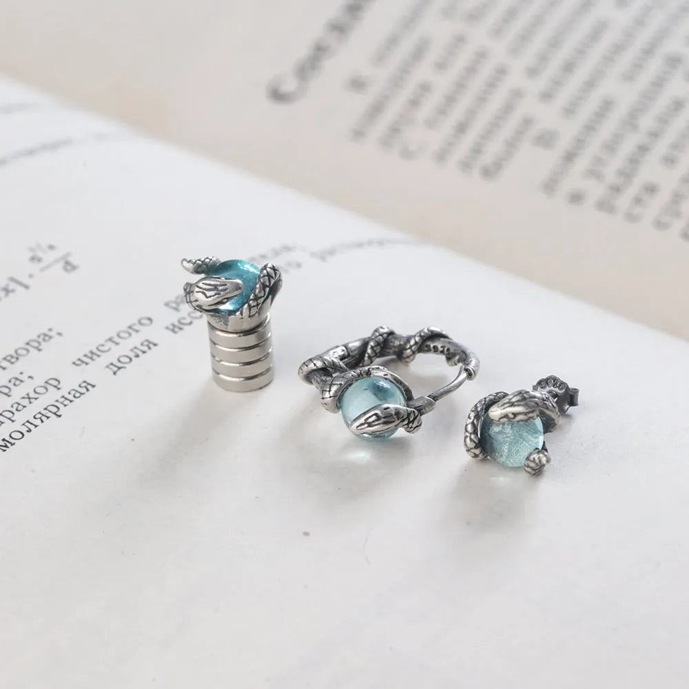 MKENDN 925 Sterling Silber Kristall Magnetische Ohrstecker für Herren Punk Blauer Topas Magnet Ohrringe Schmuck ohne Piercing