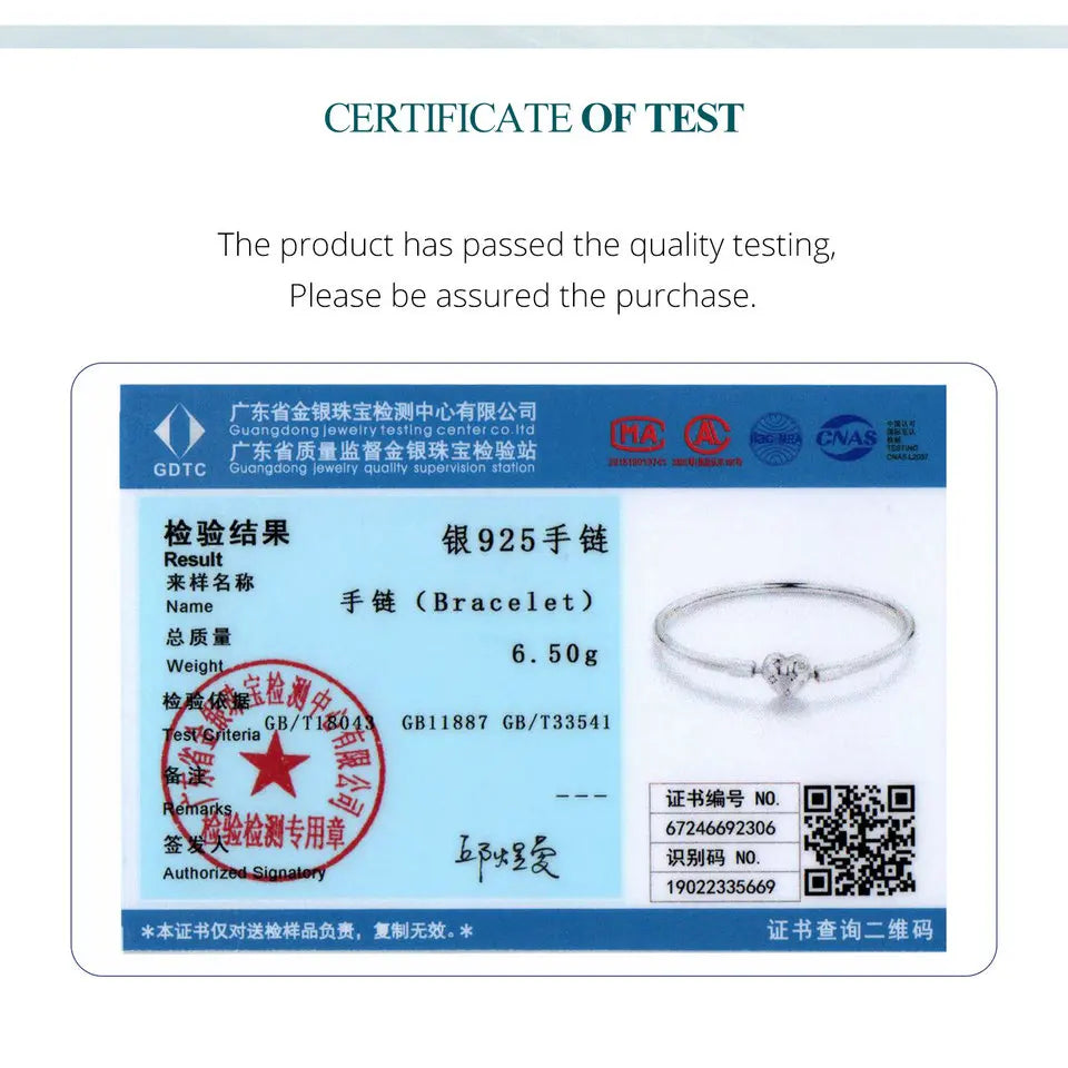 BAMOER Authentisches 925 Sterling Silber Charm Armband, klassisches Herz/Muschel Basic Armreif für Frauen Charm Perlen DIY Schmuck BSB192