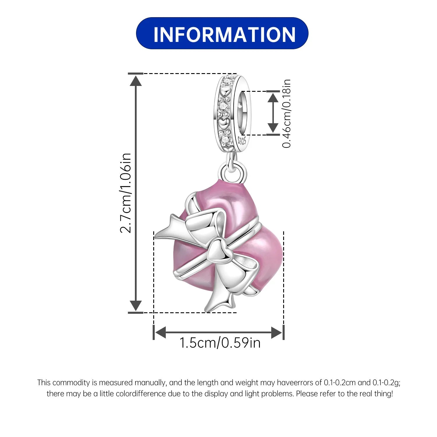 PANPOKI 925 Sterling Silver Pink Heart-shaped Gift Beads Original Pendant Bracelet Charm Jewelry Party DIY Trendy Gifts