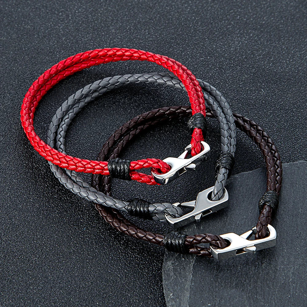 MKENDN 3MM Genuine Leather 316L Square Buckle Bracelet for Men Mature Stable  Elegant Design Personalized Perfect Gift for Men