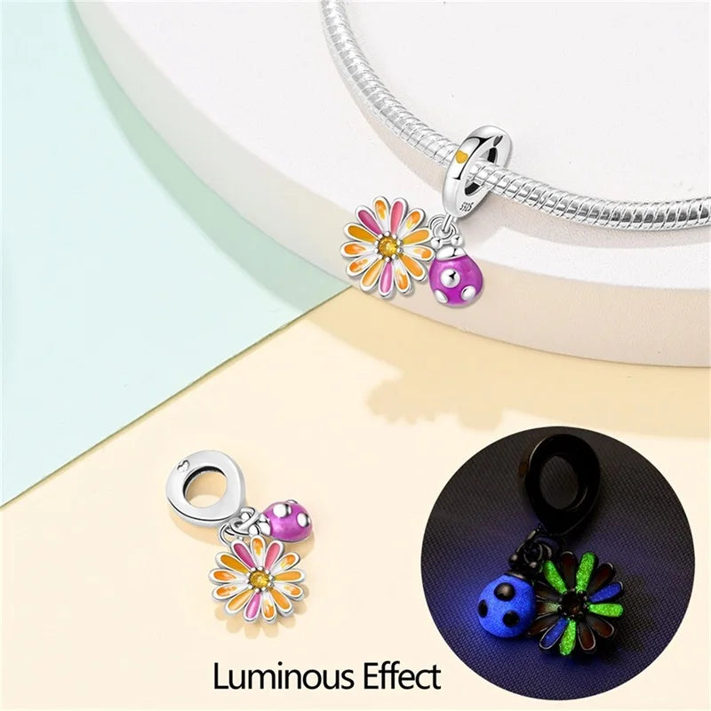 100% 925 Sterling Silver Dragonfly Butterfly Luminous Insect Charms Beads Fit 3mm 925 Original Bracelets DIY Party Jewelry