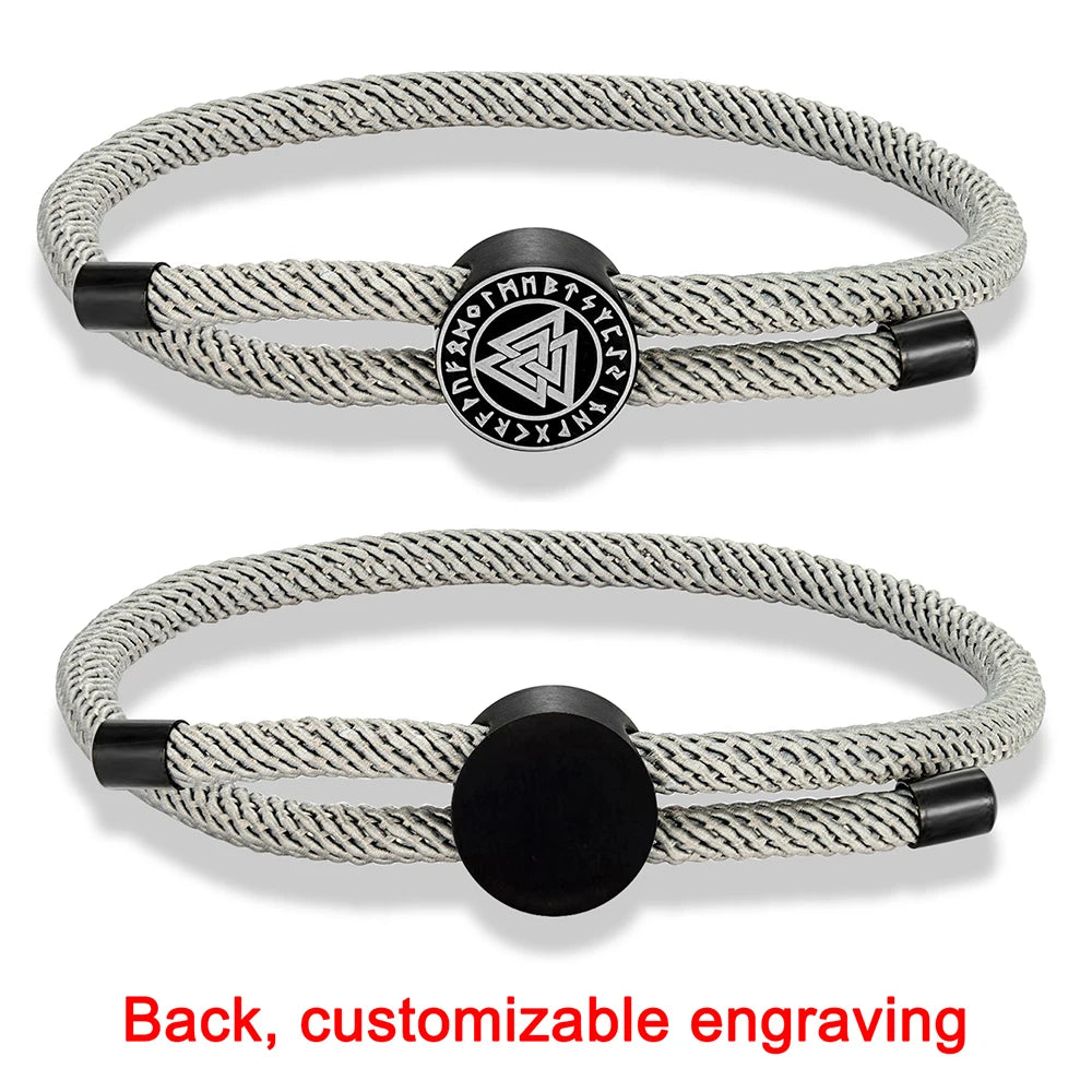 MKENDN 4mm Braided Rope Bracelet Unisex Waterproof Nordic Viking Compass Rune Almut Bangle with Emergency Contact ID Customize