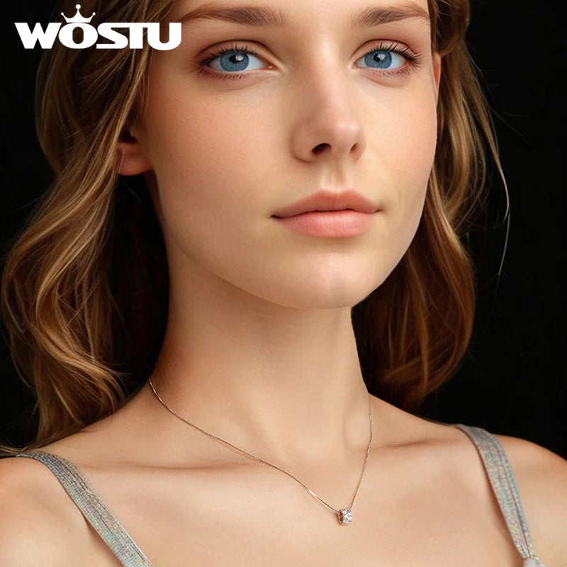 WOSTU D Color Full Moissanite S925 Sterling Silver Reel Pendant Necklace with GRA Dainty Neckchain Fine Jewelry for Women Gift