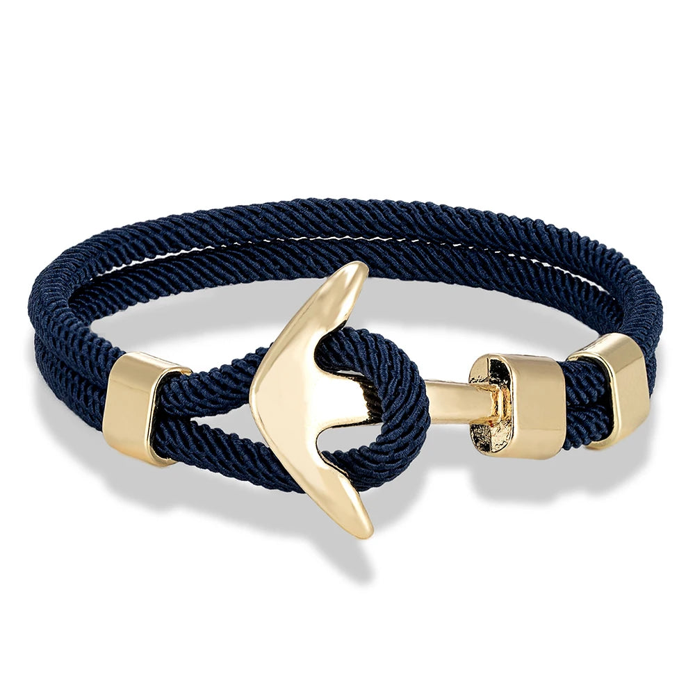 MKENDN Waterproof Anchor Bracelets Men Double Strand Nautical Survival Rope Bracelet For Women Gold Color Navy Sport Buckle