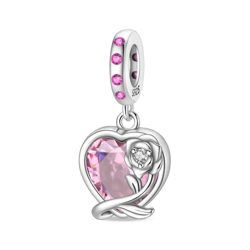 Springtime 925 Silver Gem Butterfly Dragonfly Flowers Charms Pendant Fit Pandach 925 Original Bracelets DIY Little Fresh Jewelry