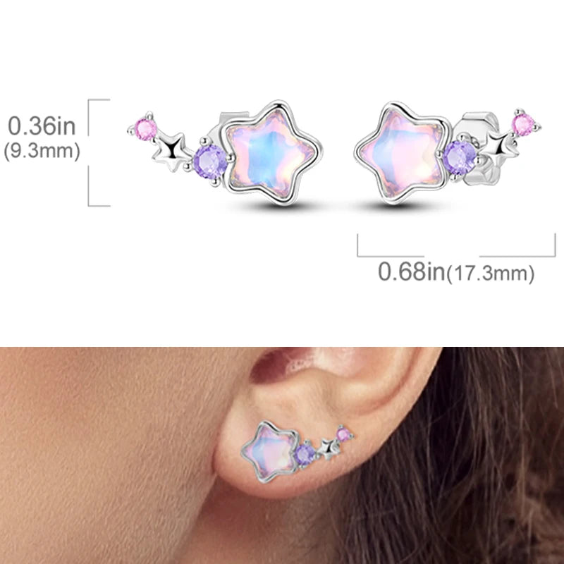 Earrings 925 Sterling Silver Stud Earrings Unicorn Star Zircon Stud Hoop Earrings For Women Girls Lovely Fashion Jewelry Gift