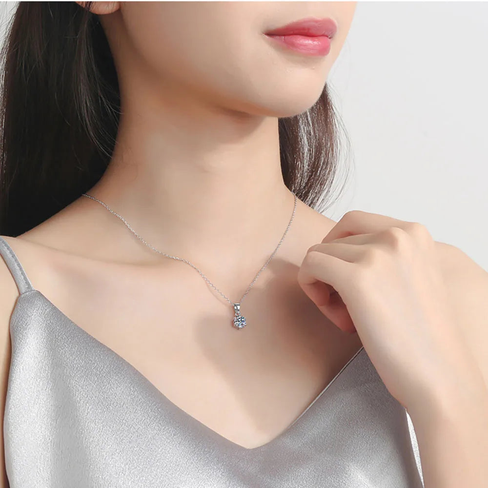 Serenity 1-10ct D Color Big Moissanite Pendant Necklace Women Wedding Gift S925 Sterling Silver Sparkling Lab Diamond Neck Chain - Madeinsea©