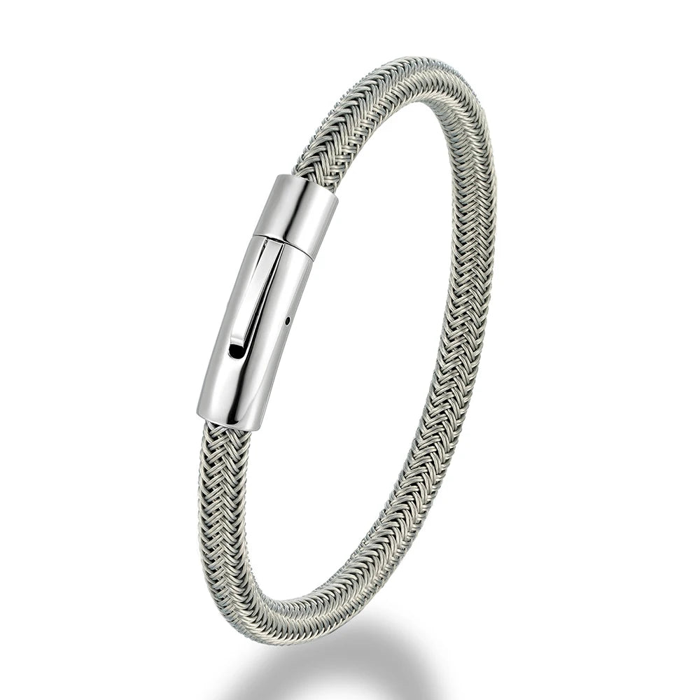 MKENDN Minimalist Men Women Cord Jewelry Non-fading Steel Wire Rope Bracelet Classic Cuff Charm Bracelet for Couple Jewelry