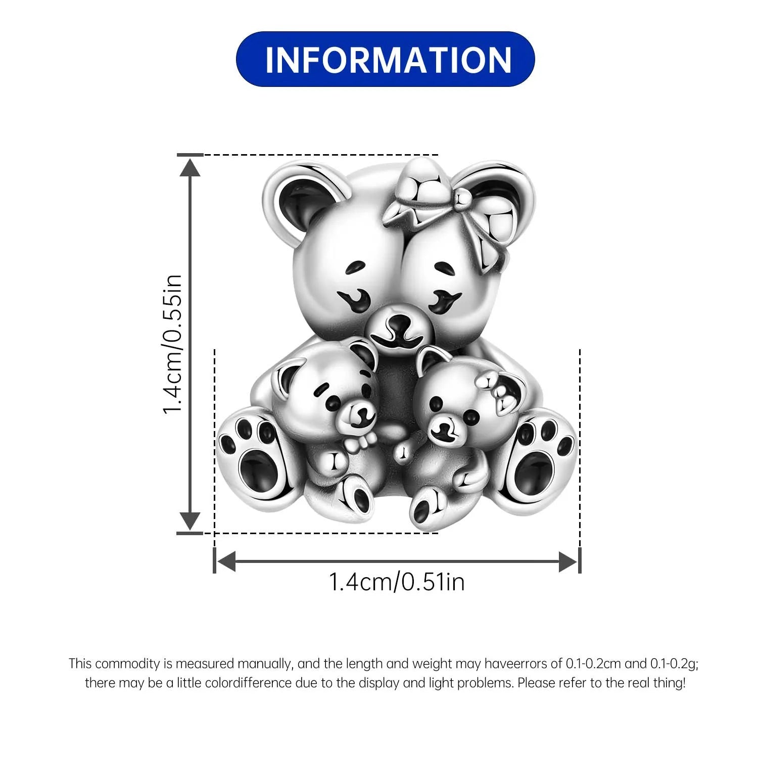 PANPOKI 925 Sterling Silver Cute Teddy Bear Animal Pendant Beads Original Pendants Bracelet Charm Jewelry Party DIY Gifts
