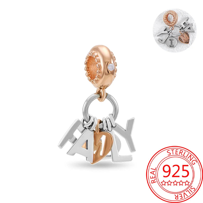 925 Sterling Silver Real Rose Gold Pink Octopus Summer Turtle Heart Dangle Charm Fit Original Bracelet Necklaces Bracelet Girl