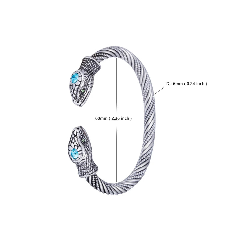 Dreamtimes Snake Head Viking Vintage Cuff Bracelet with Pink/Blue Crystal Egyptian Animal Bangle Carved Wristband Jewelry Gifts