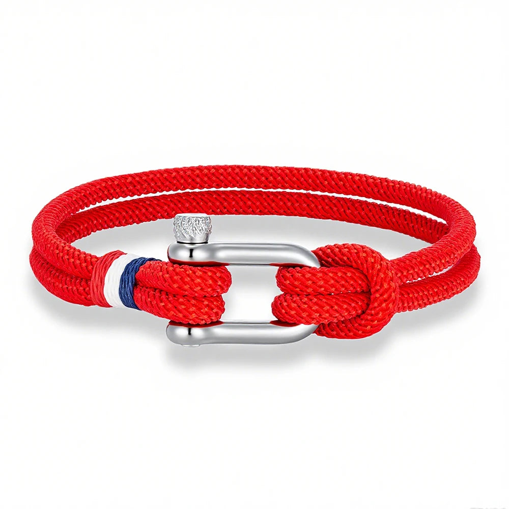 MKENDN Stainless Steel U-Shape Shackle Buckle Bracelet Men Women Handmade Woven Double-Layer Design France Flag Couple Jewelry