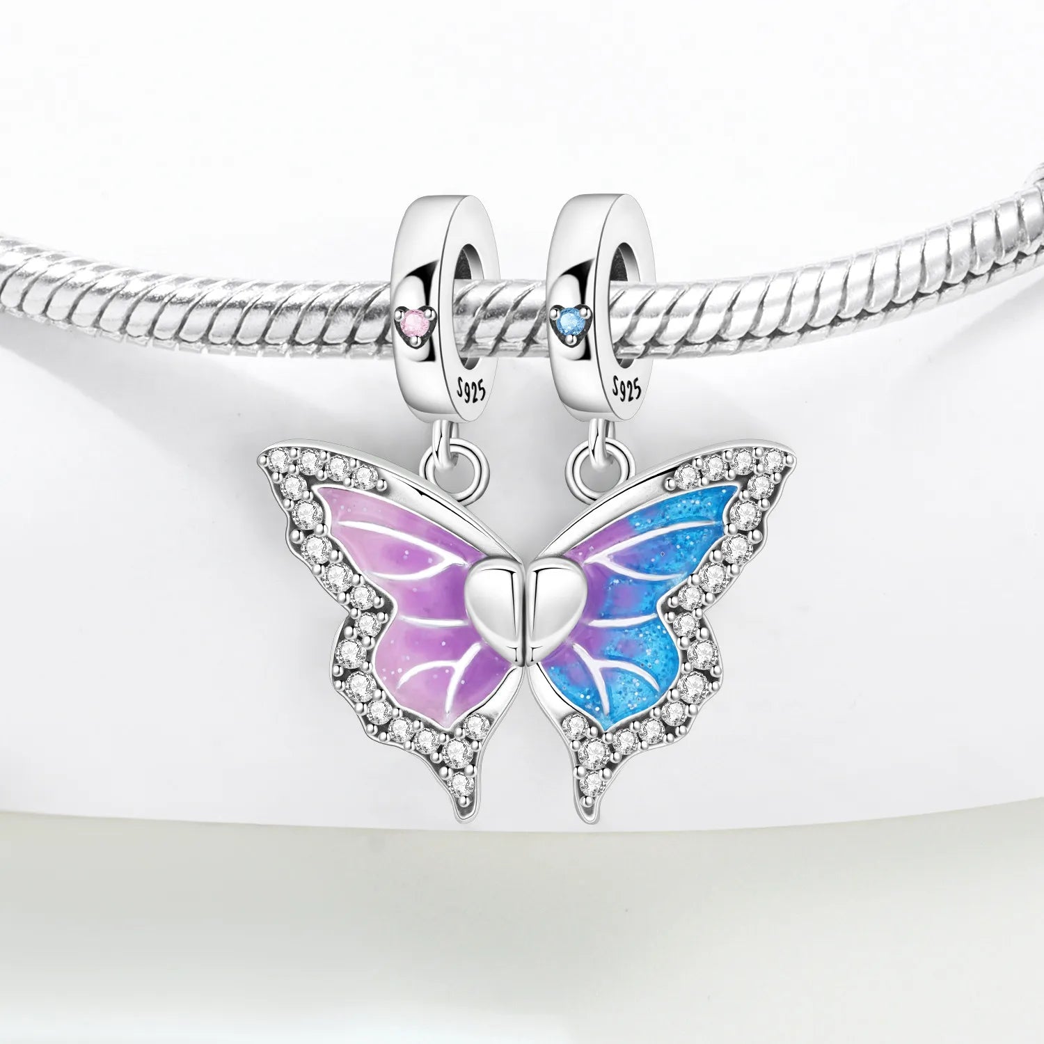 PANPOKI 925 Sterling Silver Colorful Butterfly Insect Beads Original Pendants Bracelet Charm Jewelry Party DIY Trendy Gifts