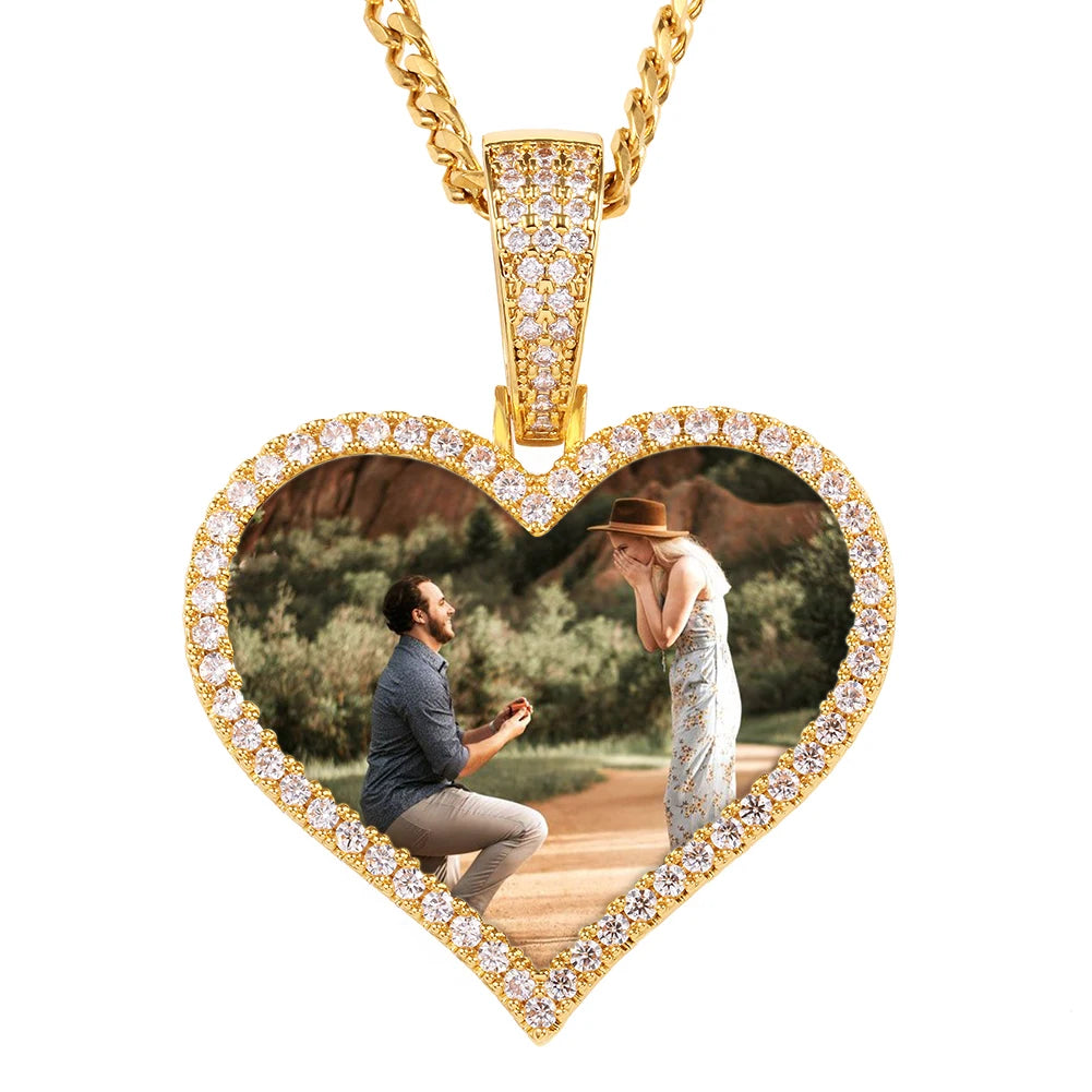 Heart Memory Medallions Custom Photo Pendant Necklace Chain For Mens Women Hip Hop Jewelry Personality Name Engraved Custom Gift