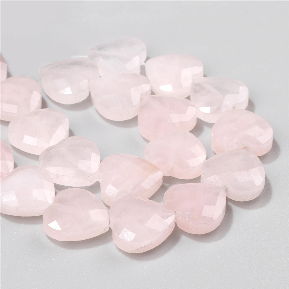 Natural Rose Quartz Healing Stone Bead 15MM Faceted Heart Shape Pink Crystal Beads For Jewelry Making Earrings Necklace Bracelet