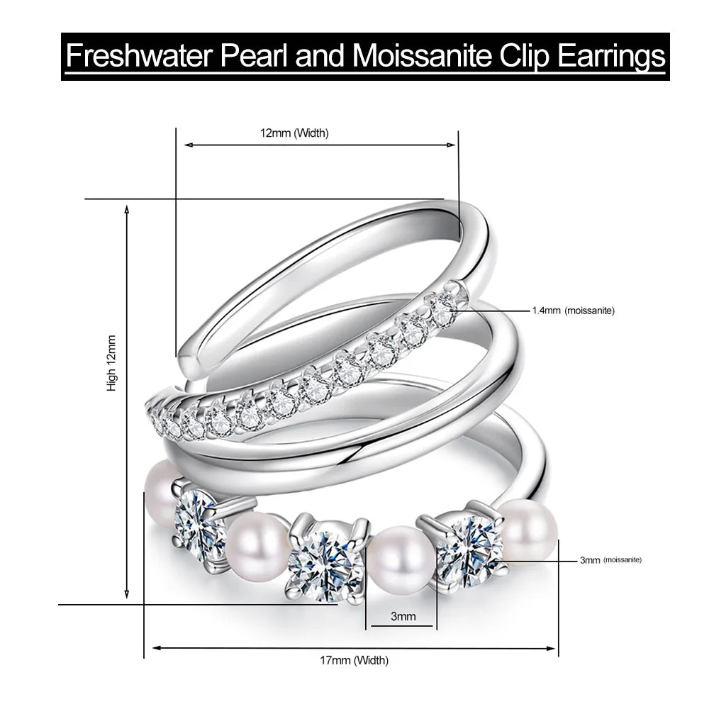 Serenity D Color Moissanite Earrings for Women Gift S925 Sterling Silver Freshwater Pearls Clip Earrings No hole to wear Jewelry - Madeinsea©