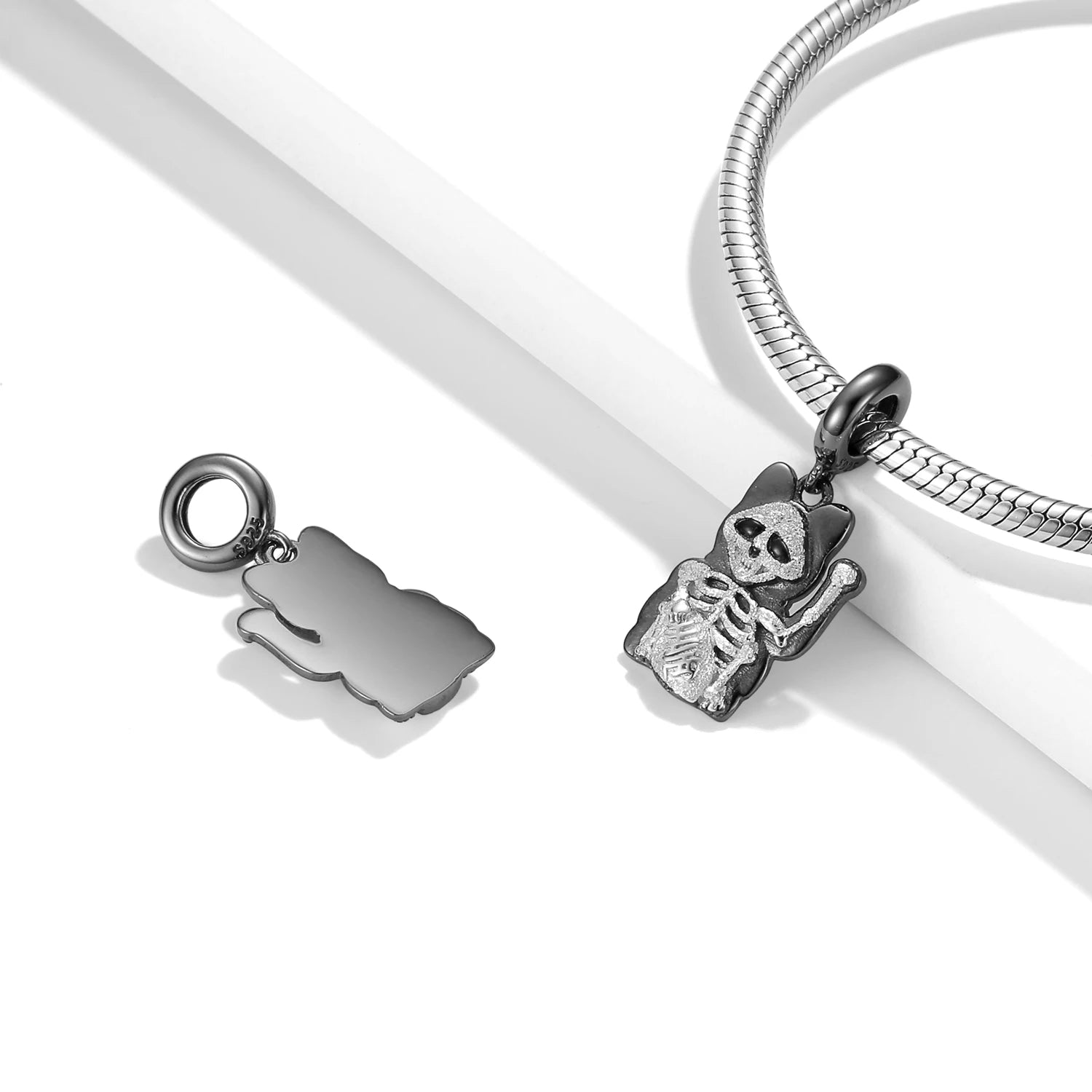 925 Sterling Silver Black Heart Left Right Face Butterfly Octopus Skull Halloween Beads for Charms Bracelet Pendant Diy Bracelet