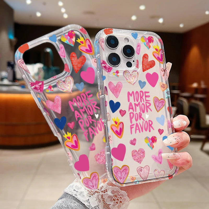 Phone Case For iPhone 17 Air 16 15 14 13 12 11 Pro Max 16E 7 8 15 16 Plus Different Heart Print Clear Soft Silicone Cover