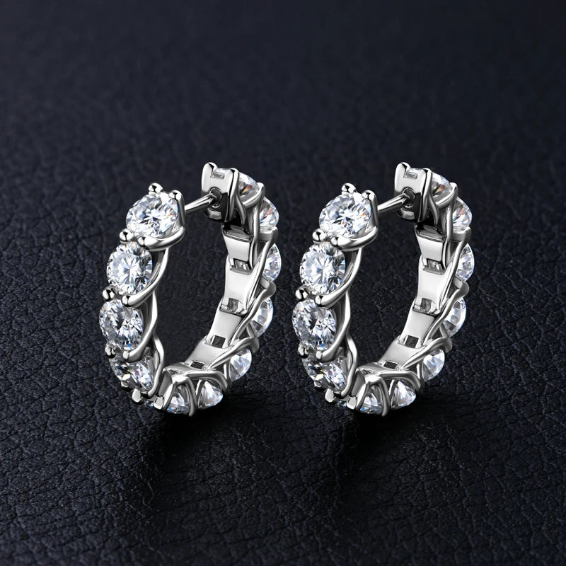 OXTAO D Color 4mm Moissanite Earring Ladies 925 Sterling Sliver Eternity Luxury Hoop Earrings 14K Yellow Plated Wedding Jewelry