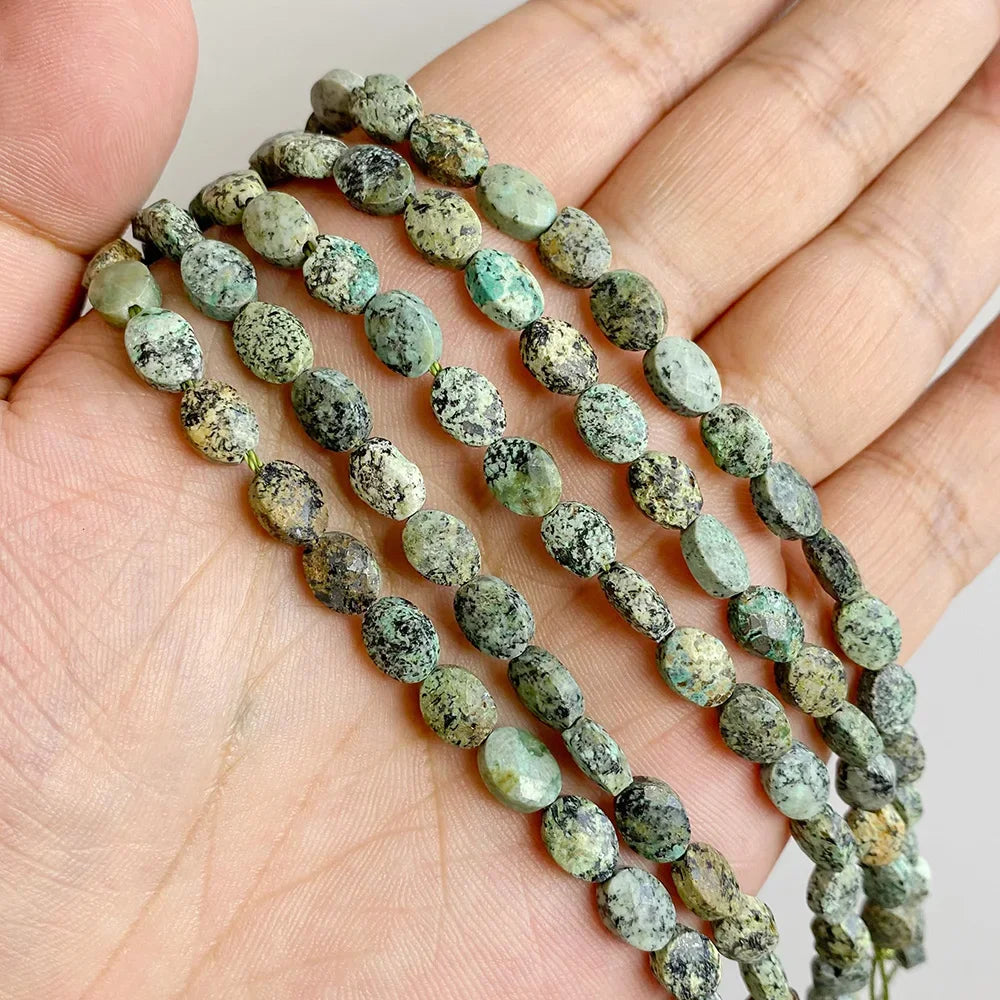 Fashion Natural Oval Shape Stone Bead Faceted Jades Tiger Eye Jaspers Loose Spacer Beads DIY Necklace Bracelet Earrings 6x8mm