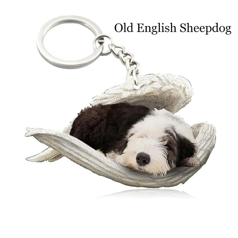 100 Style Cut Dog Sleeping Angel Pendant Bag Keychain Car Keychain Keyring Animal Pet Jewelry Boyfriend Girls Gift Accessories