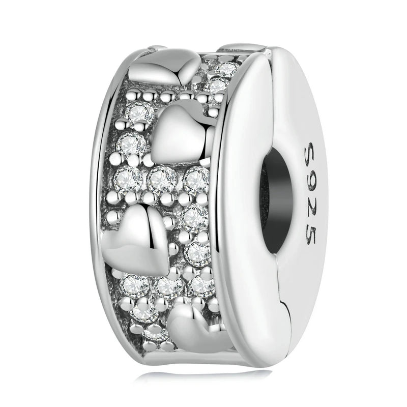 WOSTU Mom's Jewelry Gift 925 Sterling Silver Pink Opal Inifinite Love Charm Pendant Heart Puzzle Beads Fit Bracelet DIY Making