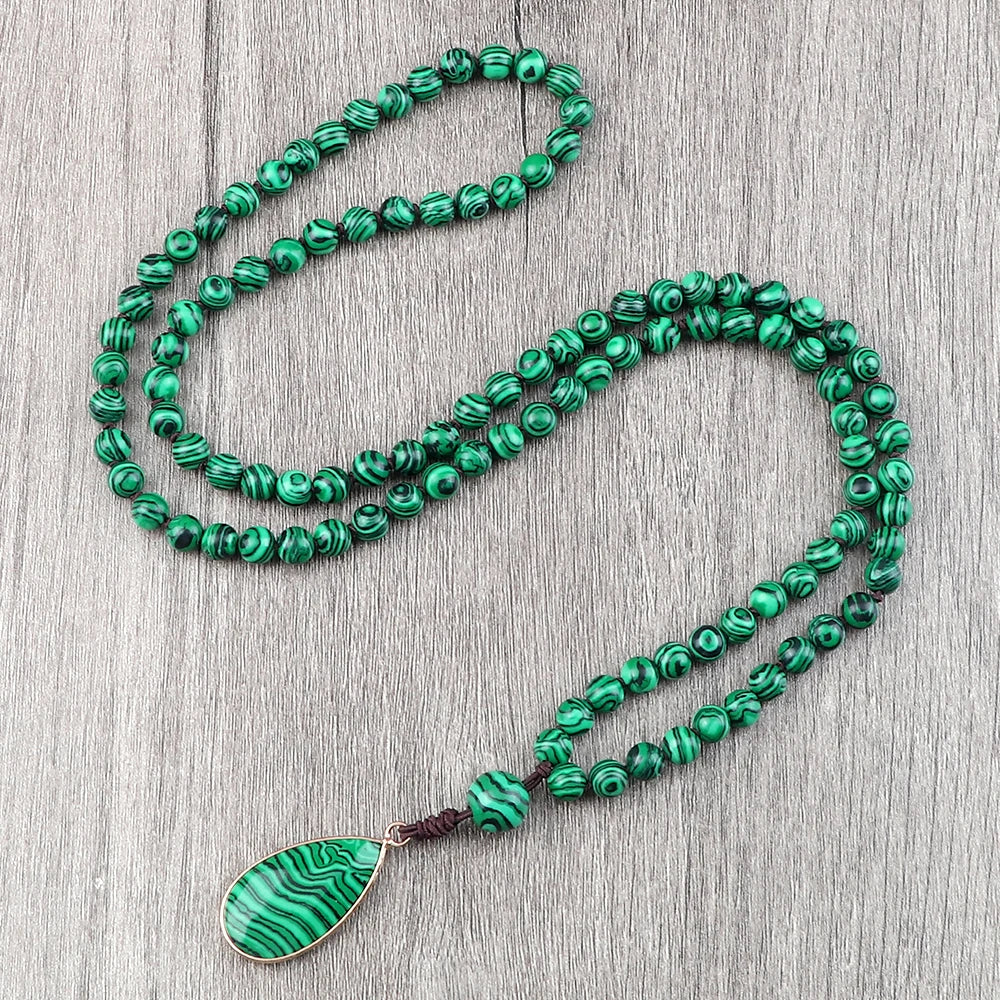 Natural Malachite Stone Beaded Necklaces&Bracelets Women Green Beads Pendants Charms 108 Mala Prayer Necklaces Men Yoga Jewelry - Madeinsea©