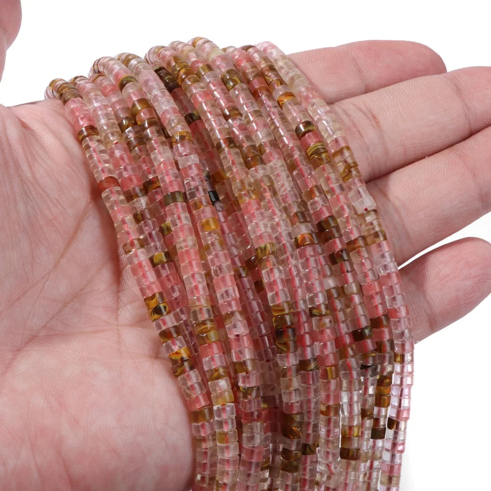 New Arrival Pink Stone Bead Natural Rose Quartzs Jades Jaspers Rondelle Shape Loose Beads For Jewelry Making  Accessories 2x4mm