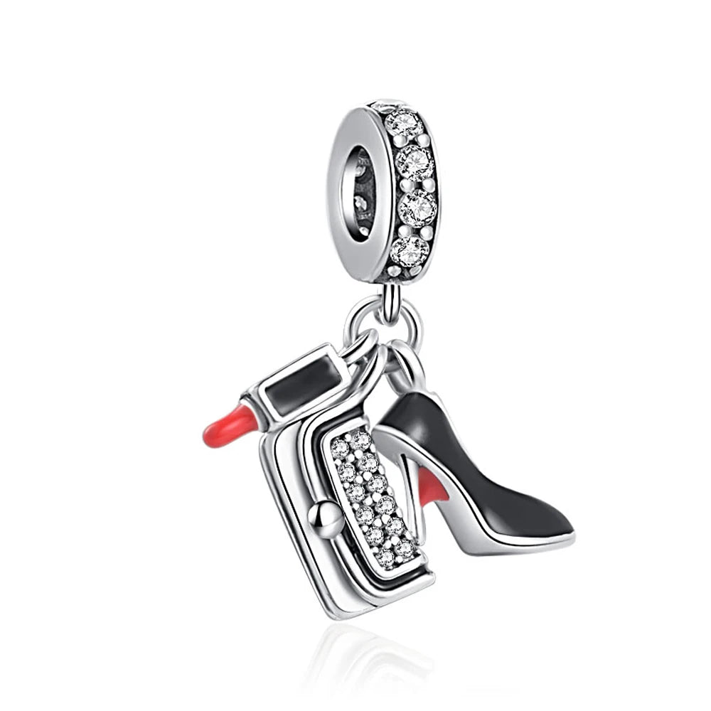 New Original 925 Silver Plated Accessories Fashion Charm Perfume High Heels Bead Fit Pendant Bracelet For Women DIY Jewelry Gift