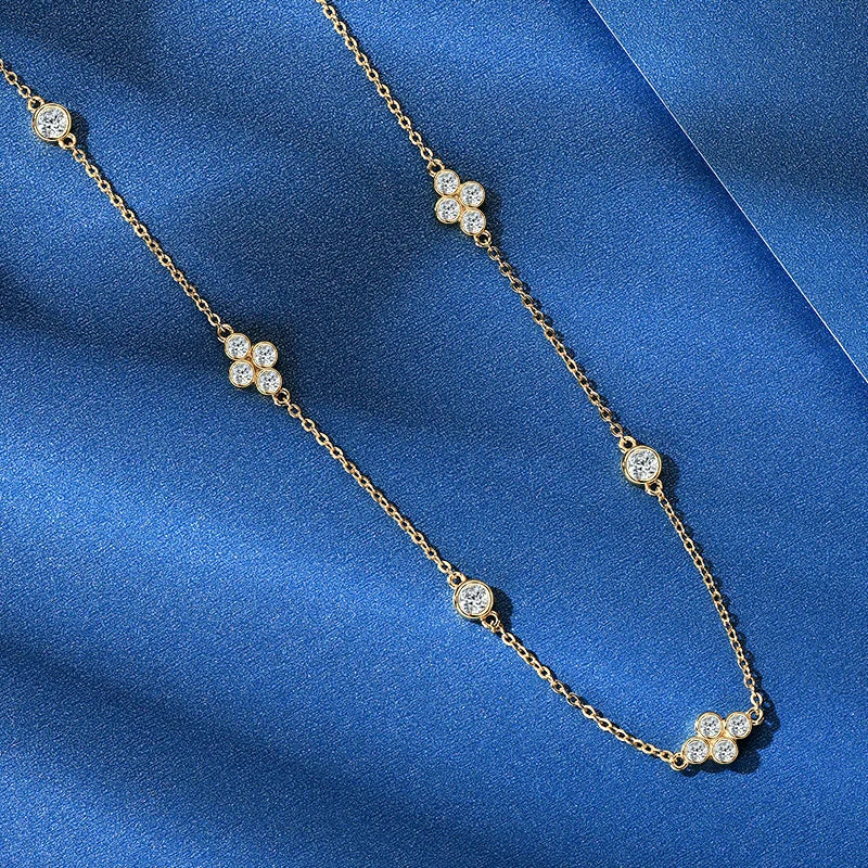 OXTAO 3mm Moissanite Necklaces For Women Fashion Collarbone Chain 925 Sterling Silver Girlfriend Birthday Fine Jewelry Gift