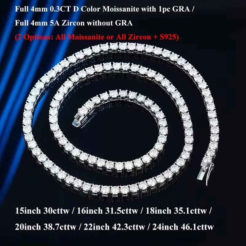 EWYA Real 2.5/3/4/5mm Full Moissanite Tennis Necklace for Women 925 Sterling Silver Diamond Neck Chains Necklaces Fine Jewelry