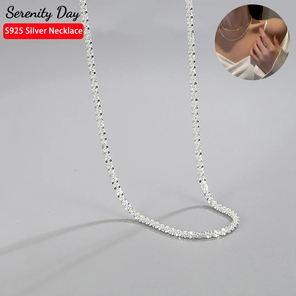 Serenity Real 925 Sterling Silver Versatile Clavicle Chain Accessories Internet Celebrity Sparkling Necklace For Women Lady Gift - Madeinsea©