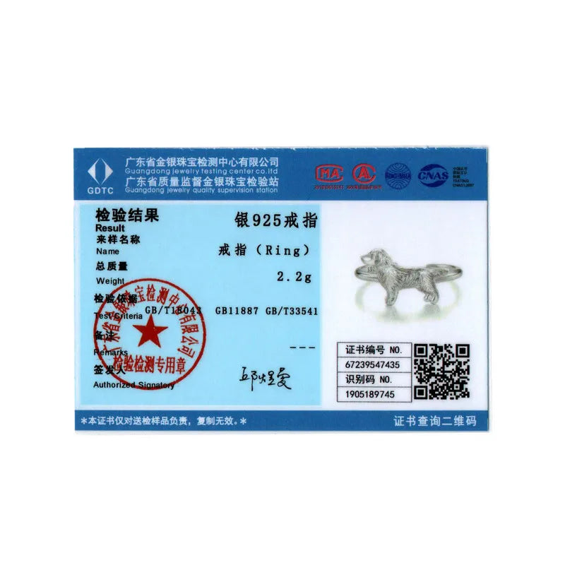 BISAER 925 Sterling Silver Cute Golden Retriever Open Ring Pet Dog Band Plated White Gold for Women Party Original Fine Jewelry