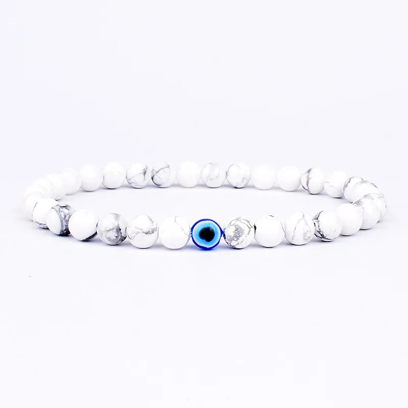 MKENEDN 6mm Natural Stone Beads Evil Eye Bracelet Reiki Hematite Elastic Bracelets For Men Women Hand Jewelry Pulseras Homme - Madeinsea©