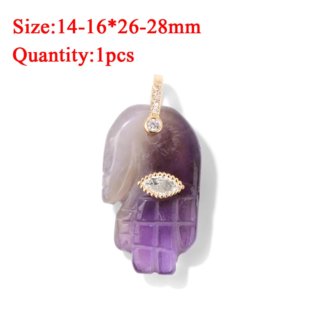 Wholesale Natural Amethyst Pendant Connector Reiki Hexagon Sun Bag Sun Stone Charm For Handmade Women Necklace Bracelet Jewelry