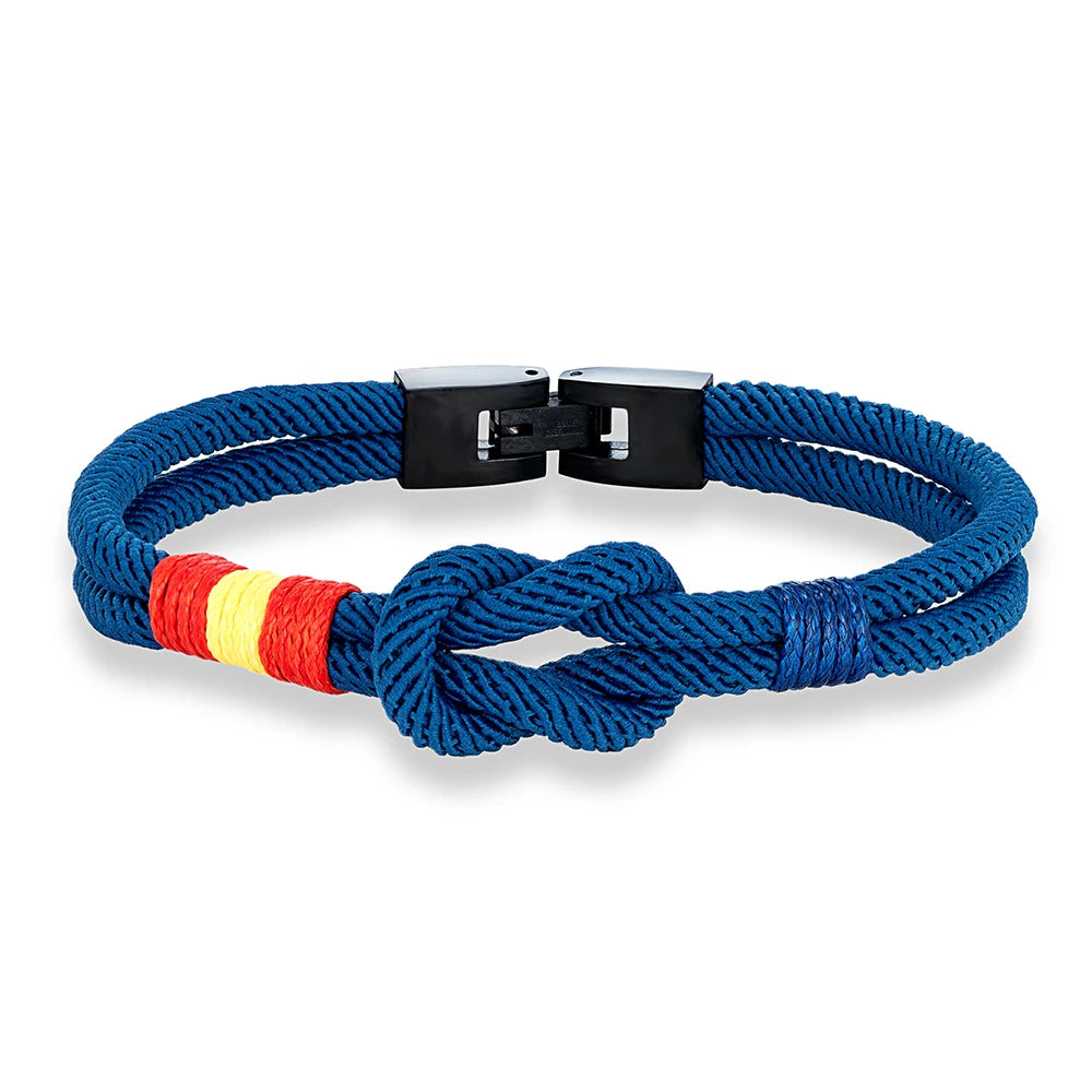 MKENDN Sailing Lanyard Double Wrap Square Knot Rope Bracelet Men Women Handmade Woven Design Spanish Flag Patriotic Jewelry