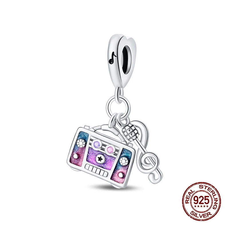 New 100% 925 Sterling Silver Butterfly Guitar Rock Musical Note Charms Beads Fit 3mm 925 Original Bracelets Fine DIY Jewelry