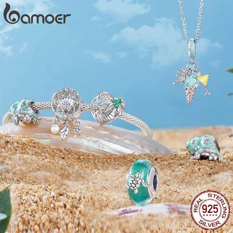 BAMOER 2025 Ocean Series Solid 925 Sterling Silver Hermit Crab Turtle Dreamcatcher Charm fit Original Bracelet DIY Accessories