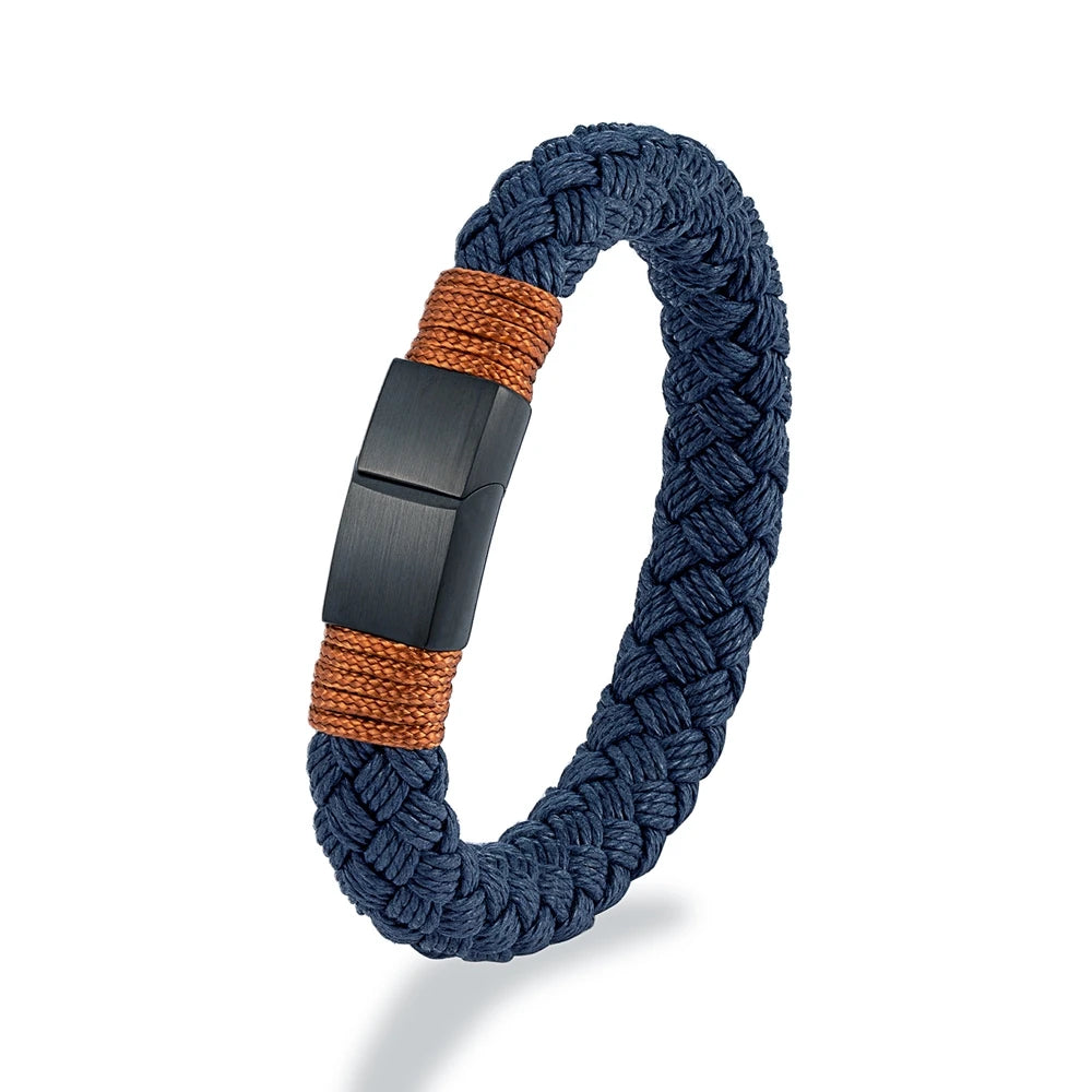 MKENDN Nautical Style Wide Rope Bracelet Fashion Men Stainless Steel Adjustable Shackle Clasp Wrap Bangles Handmade Jewelry Gift - Madeinsea©