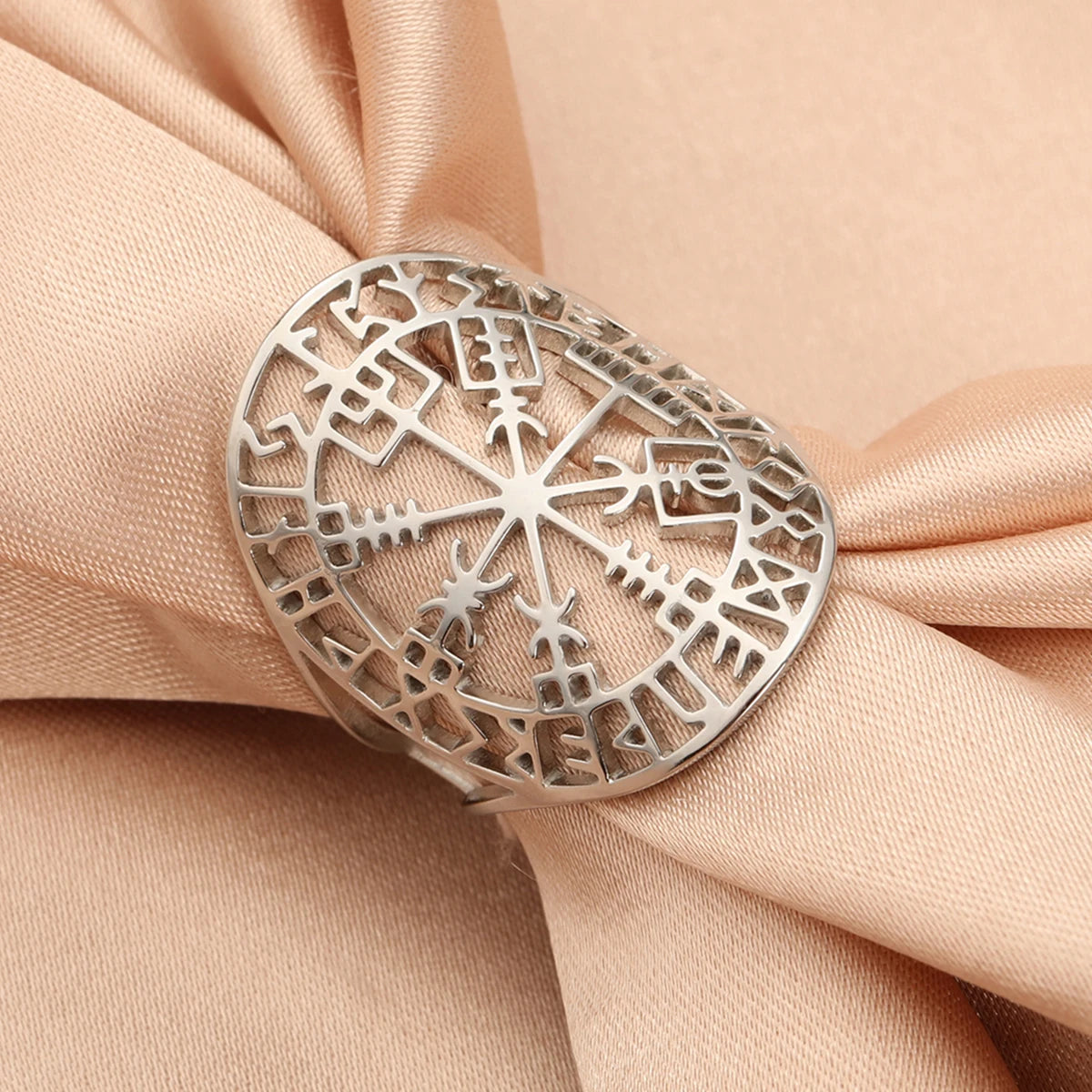 LIKGREAT Vegvisir Symbol Viking Ring Jewelry Compass Barbarian Gladiator Pagan Asatru Heathen Norse Runes Stainless Steel Ring - Madeinsea©