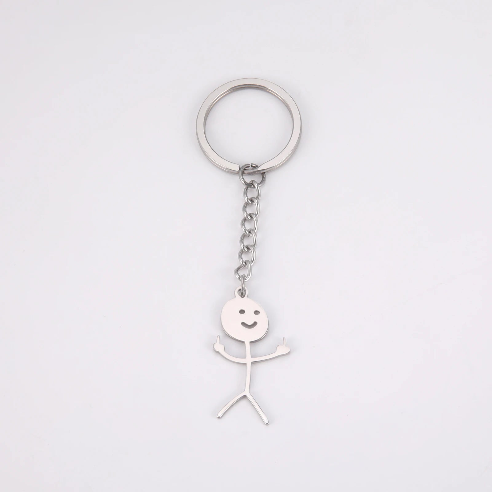 Dreamtimes Funny Doodle Key Chain Graffiti Stainless Steel Middle Finger Stickman Men Pendant Key Rings Jewelry Couples Hip-hop