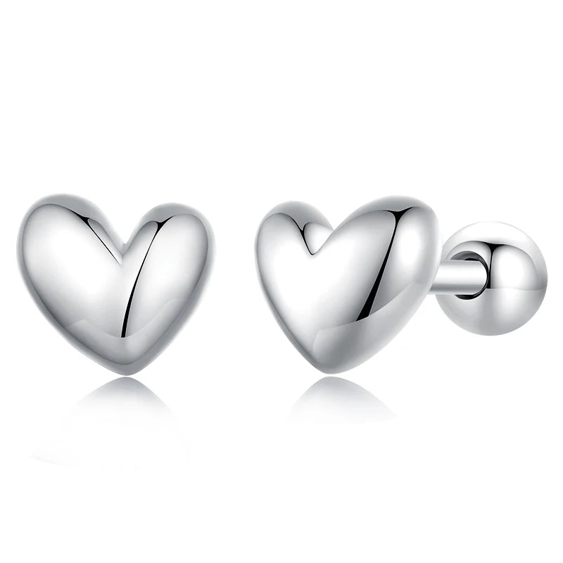 WOSTU 925 Sterling Silver  Mini Heart Opening Rings Stud Earrings Wedding Party Birthday Valentine's Gift Minimalism Jewelry Set