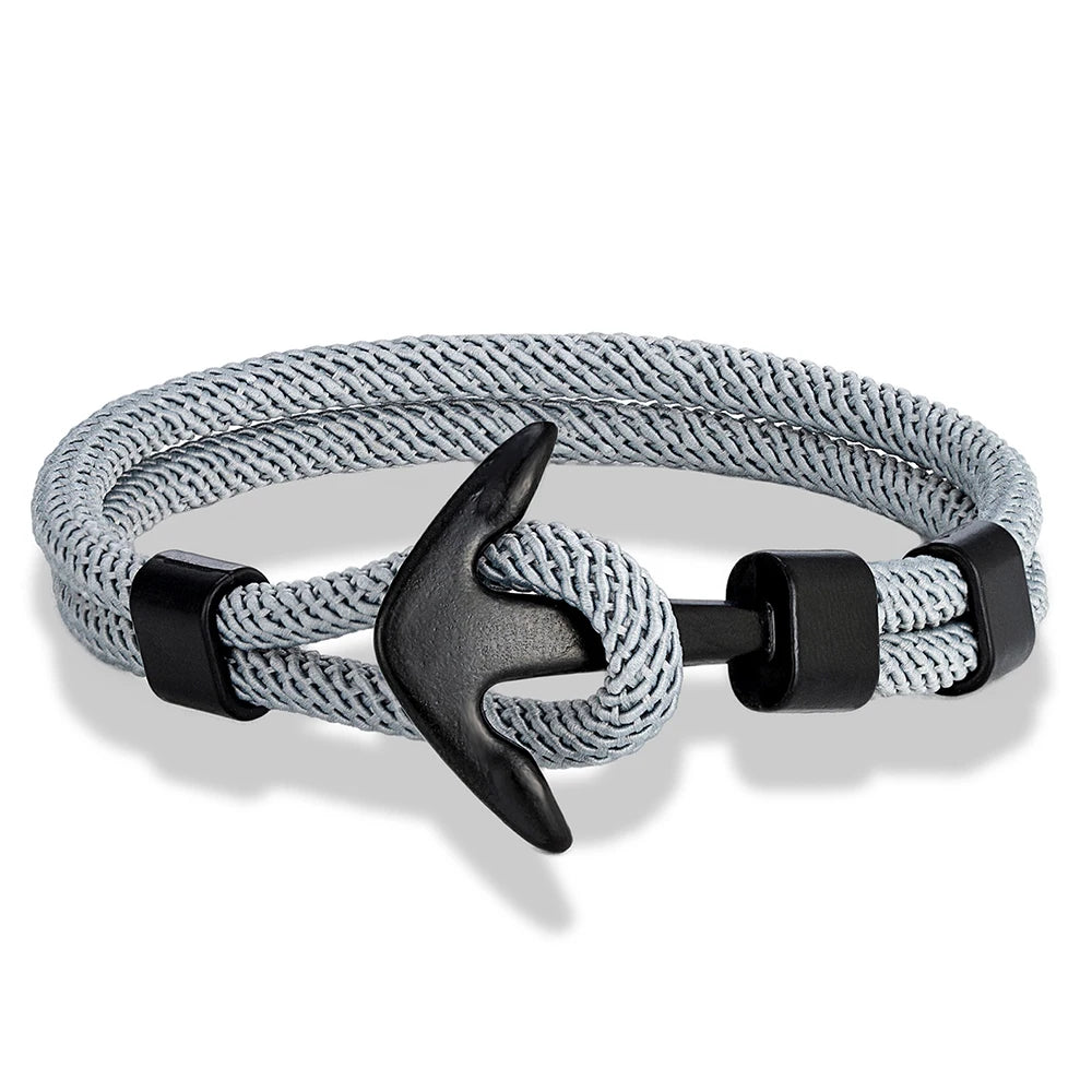MKENDN Anker-Armbänder für Herren, doppelsträngiges nautisches Überlebensseil-Armband für Damen, schwarze Sportschnalle, wasserdichter Schmuck