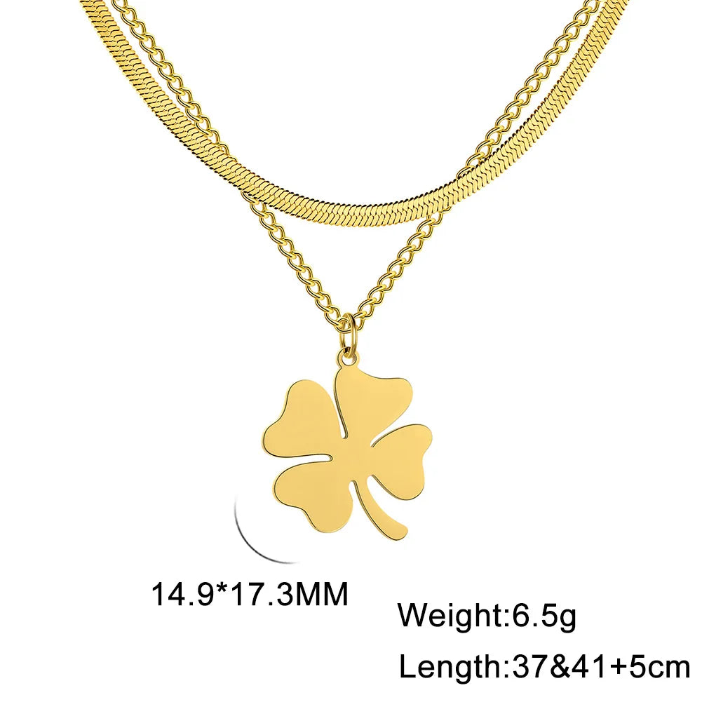 Dreamtimes Lucky Four Leaf Clover Necklace For Women Fashion Snake Chain Stainless Steel Pendant Necklaces Charm Choker Jewelry