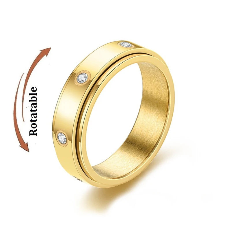 Silver Color Spinning Anxiety Rings for Men Women Star Moon Relaxing Ring 2025 Stainless Steel Anti Stress Rings Knuckle Jewelry
