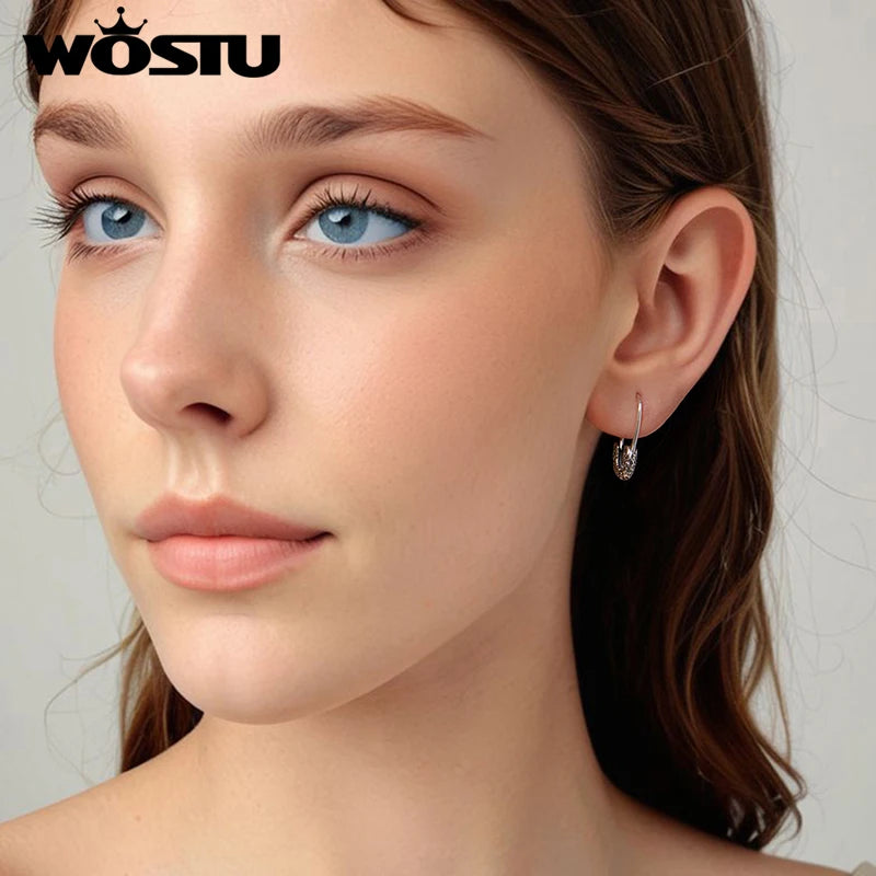 WOSTU 925 Sterling Silver Vintage Punk Paper Clip Hoop Earrings For Women Daily Wear Jewelry Party Gift Accessories CQE1913
